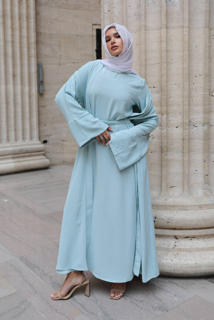 Marjan Texture Kimono Abaya Set - Baby Blue