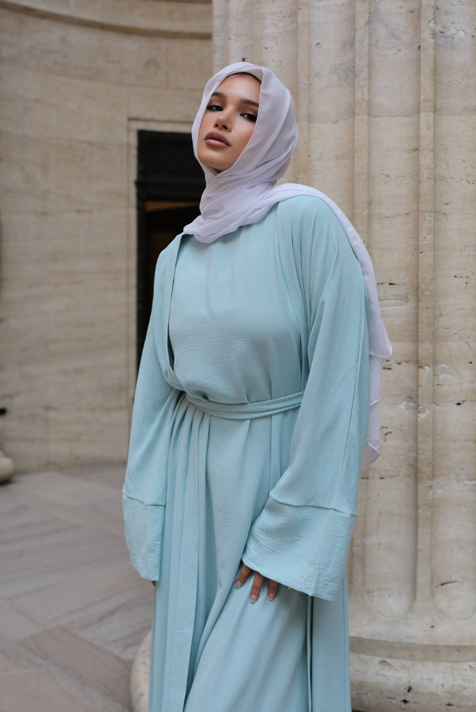 Marjan Texture Kimono Abaya Set - Baby Blue