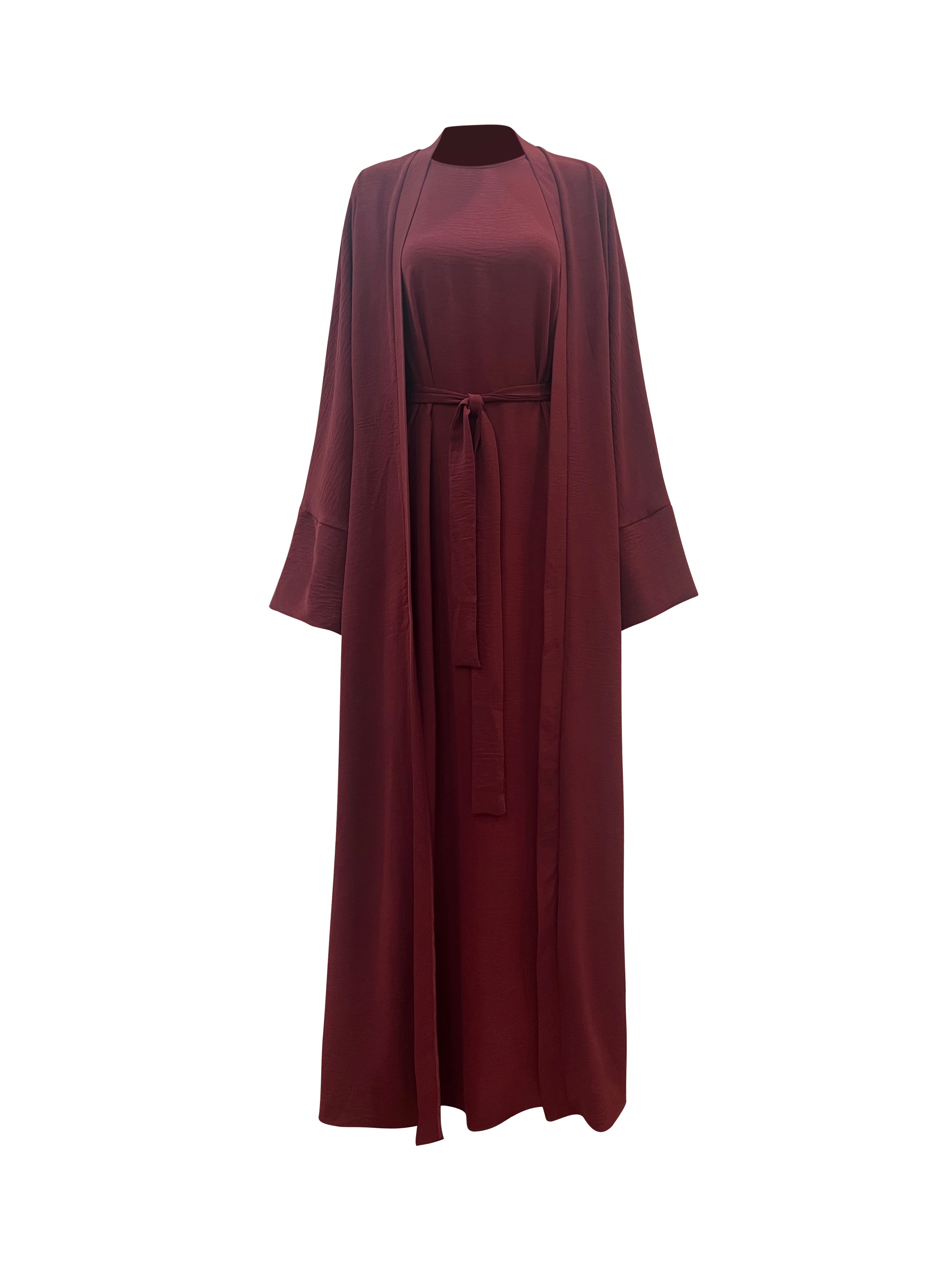 Shop Marjan Texture Kimono Abaya Set Burgundy NISWA Niswa Fashion