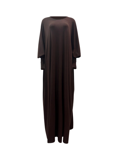 Madinah Smocked Sleeve Batwing Abaya - Cocoa