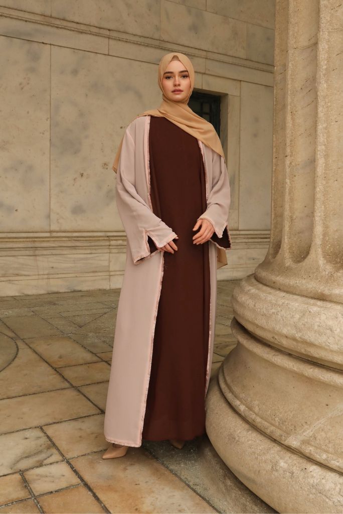 Alwan Reversible Kimono Abaya - Rosewood Blush