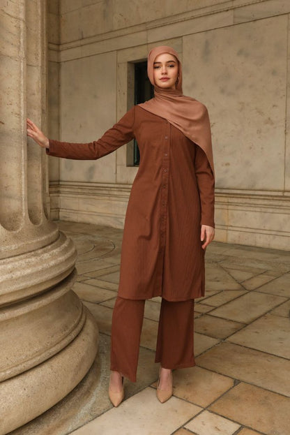 Tamara Knit Two Piece Matching Set - Chestnut