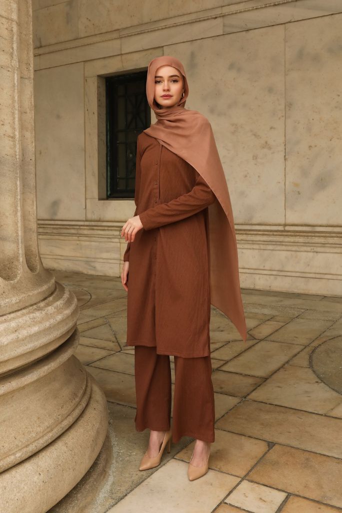 Tamara Knit Two Piece Matching Set - Chestnut