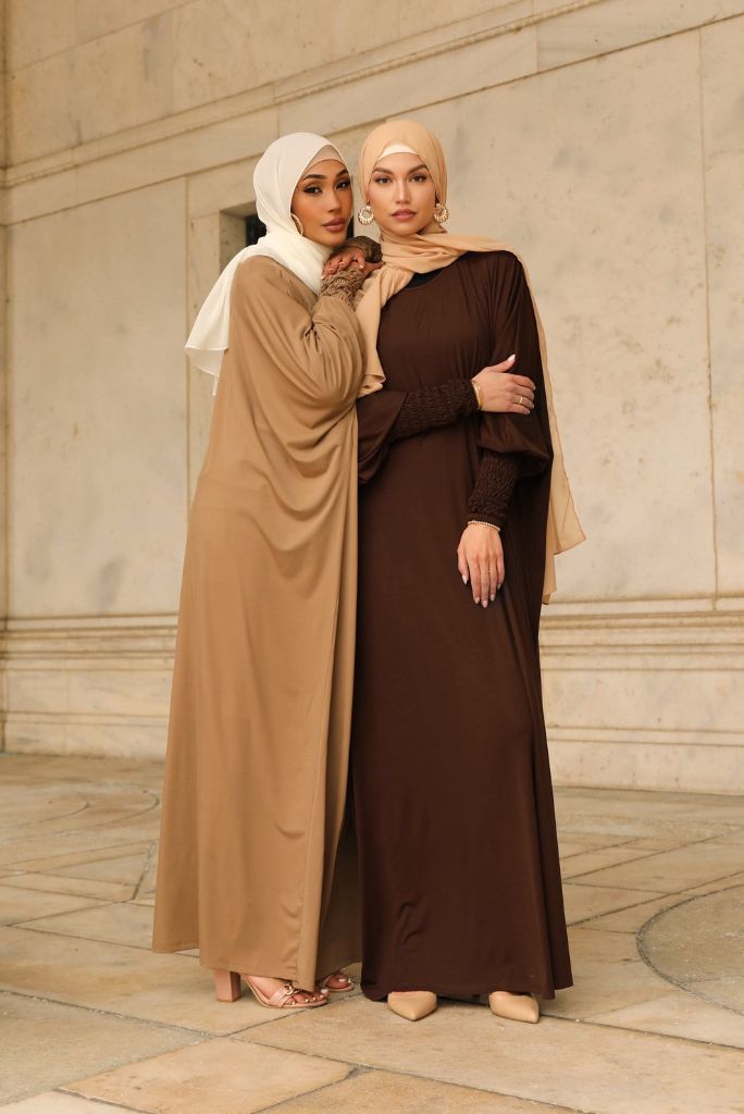 Madinah Smocked Sleeve Batwing Abaya - Biscotti