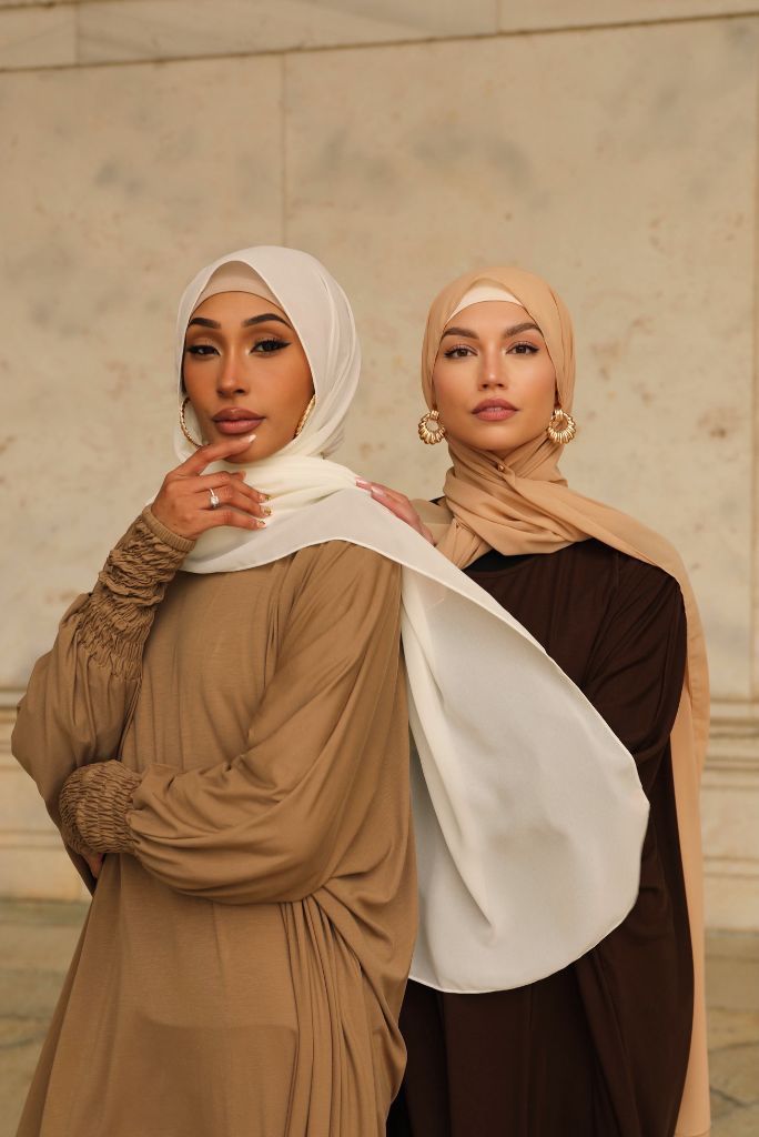 Madinah Smocked Sleeve Batwing Abaya - Biscotti