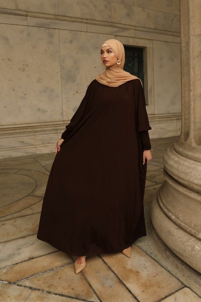 Madinah Smocked Sleeve Batwing Abaya - Cocoa