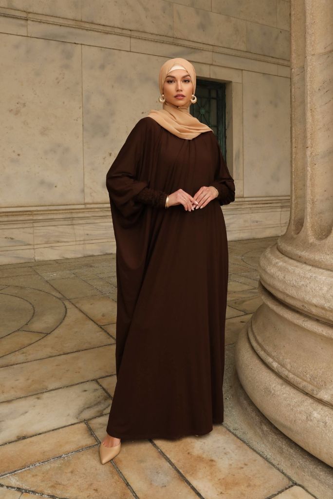 Madinah Smocked Sleeve Batwing Abaya - Cocoa