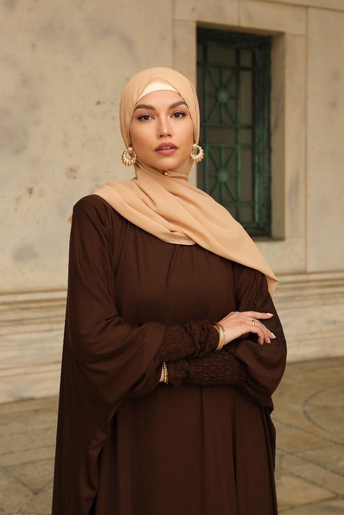 Madinah Smocked Sleeve Batwing Abaya - Cocoa