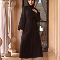 Sahar Textured Kimono Abaya - Black