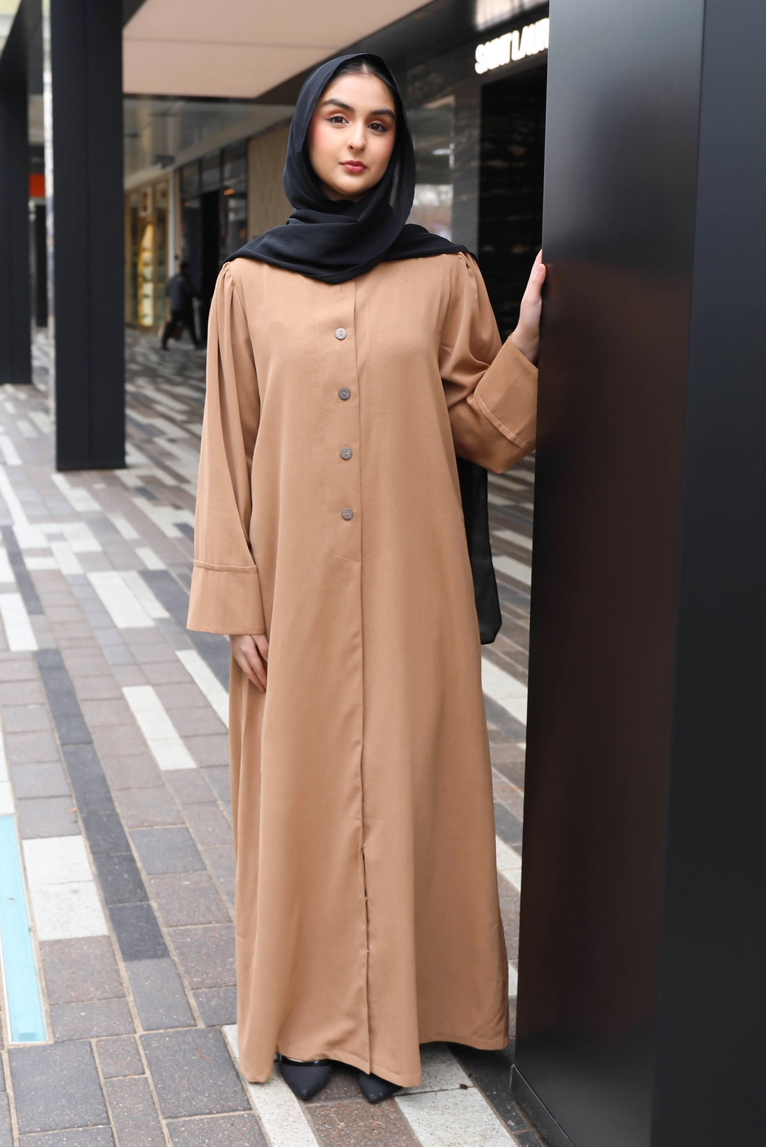 Maryam Button Abaya - Rust