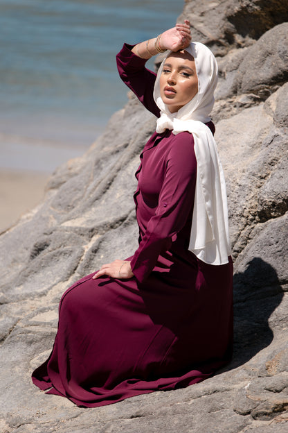 Safiyah Button Down Abaya - Maroon