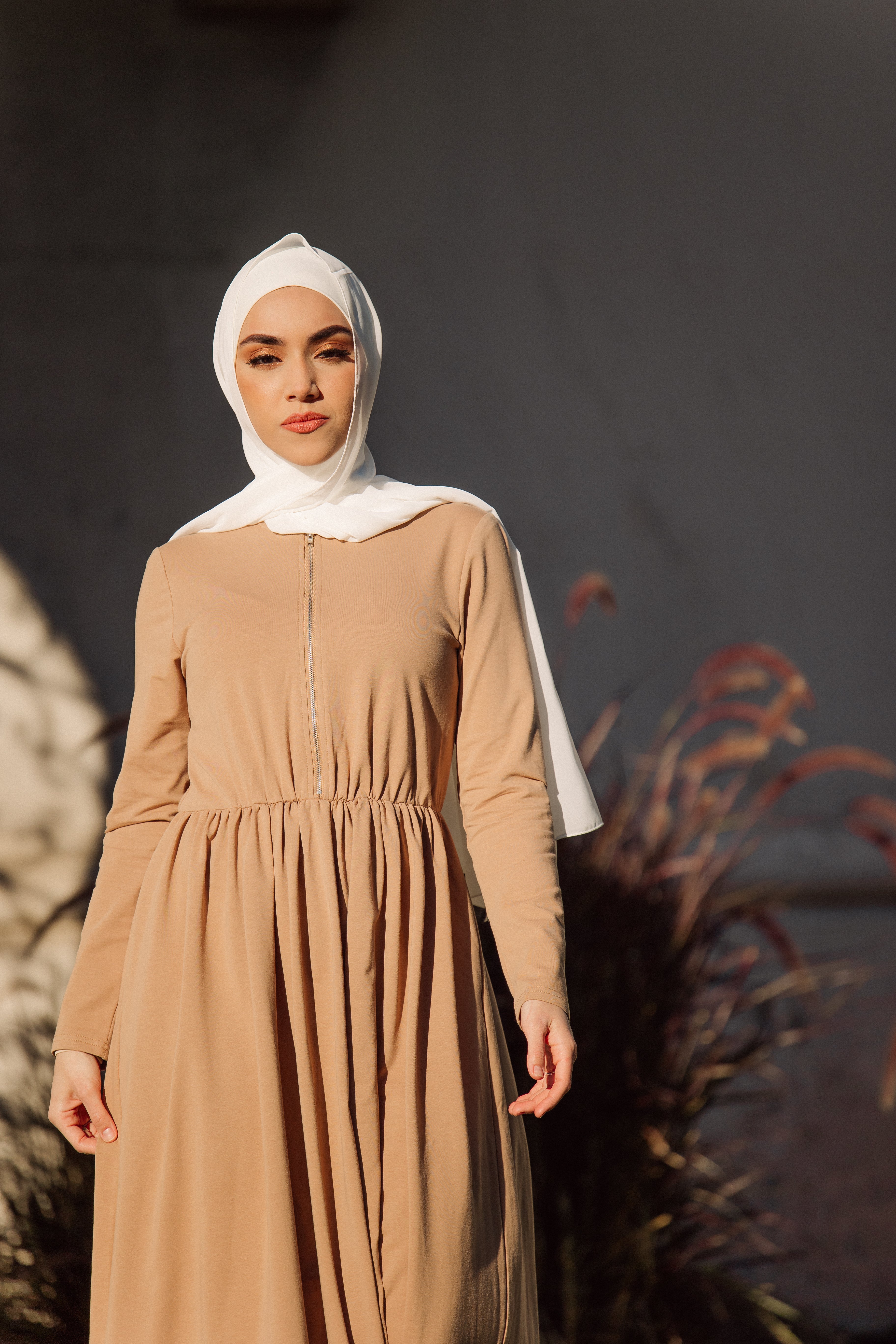 Buy Aminah Zipper Jersey Dress Coco Bean Niswa Fashion