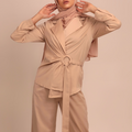 Rory Wrap Blouse And Pants Set - Beige OUTLET SALE