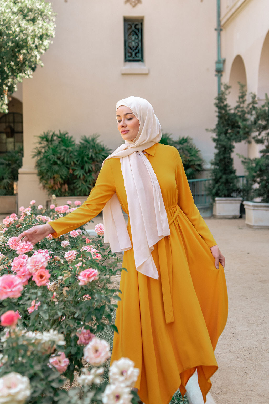 Hijab with yellow outlet dress