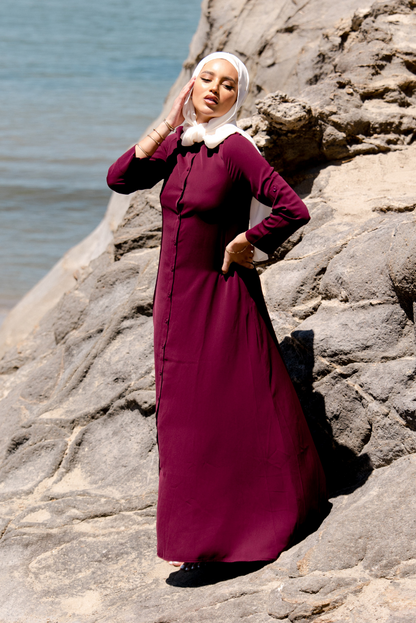 Safiyah Button Down Abaya - Maroon