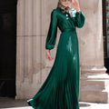 Ayla Pleated Satin Gown - Emerald-Niswa Fashion