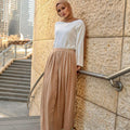 Buttoned Front Pleated Maxi Skirt - Sand