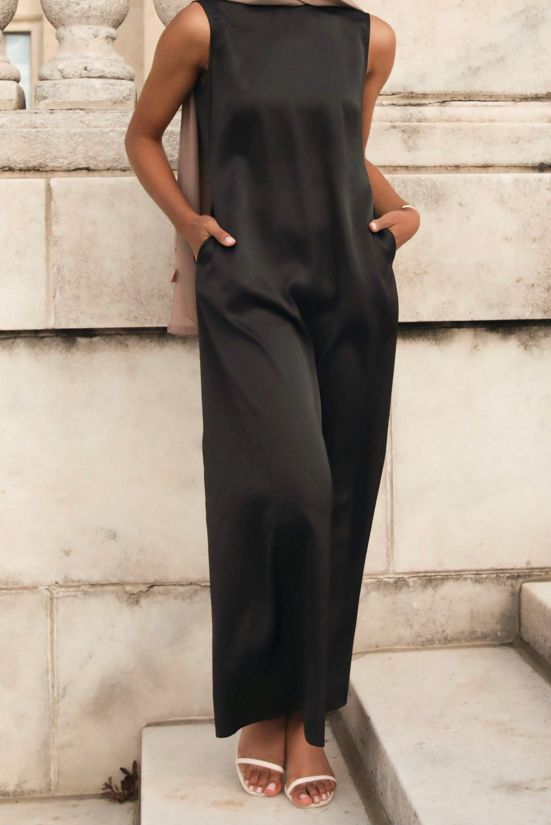 Santorini Sleeveless Maxi Slip Dress - Black