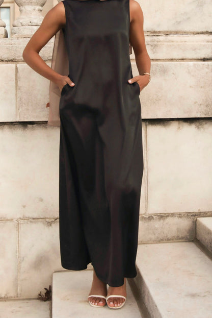 Santorini Sleeveless Maxi Slip Dress - Black