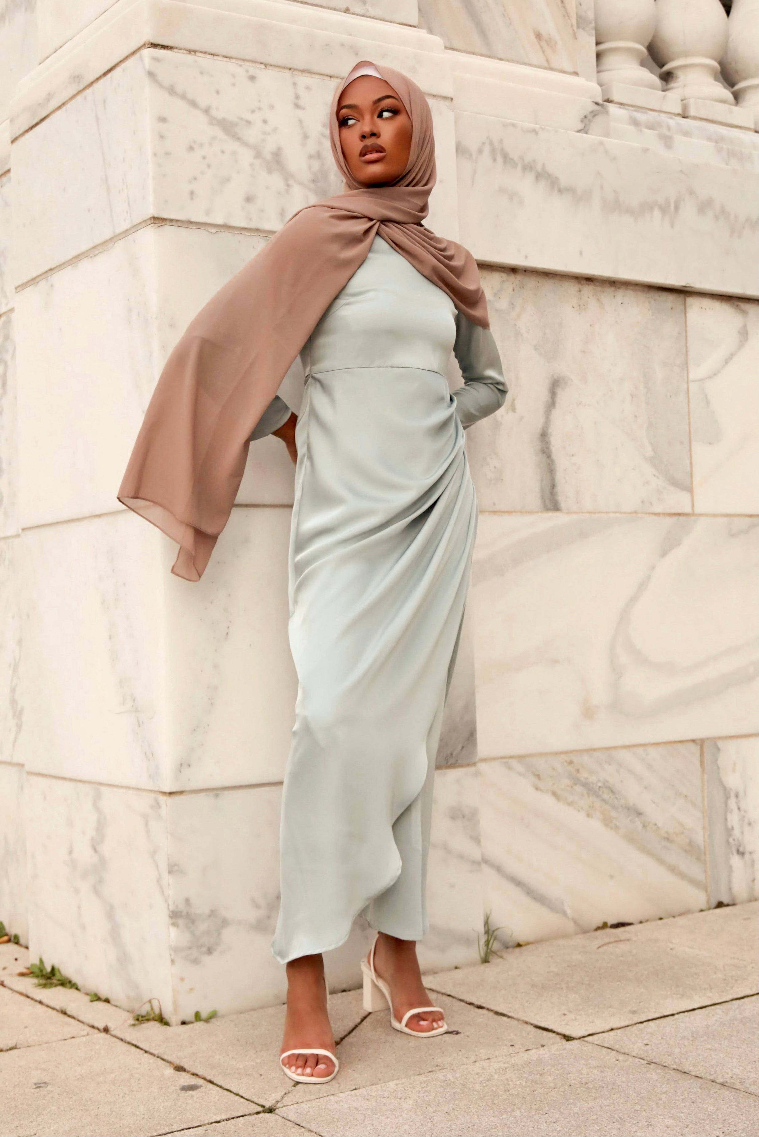 Adrianna Ruched Maxi Dress - Sky