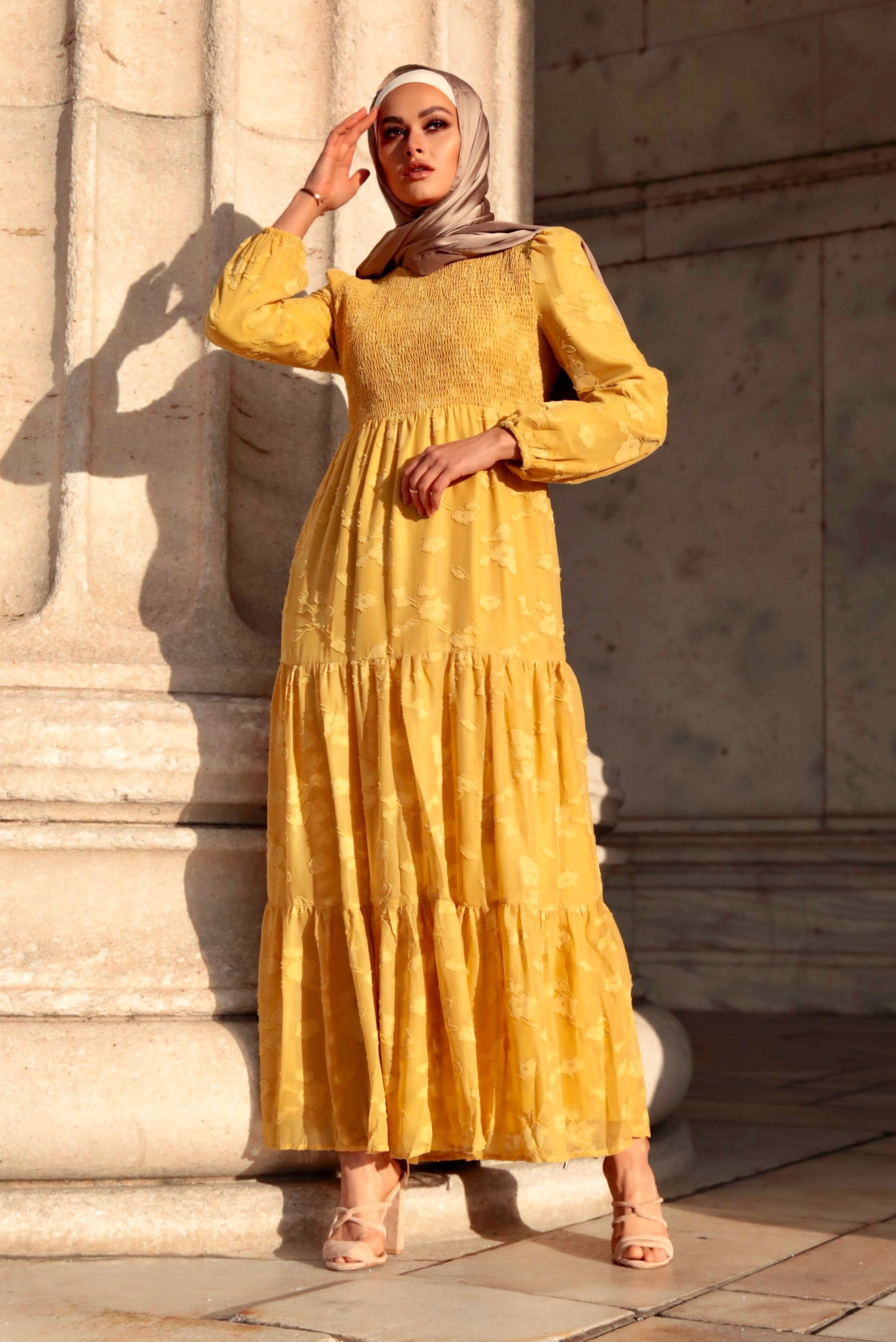 Mustard yellow floral maxi dress best sale