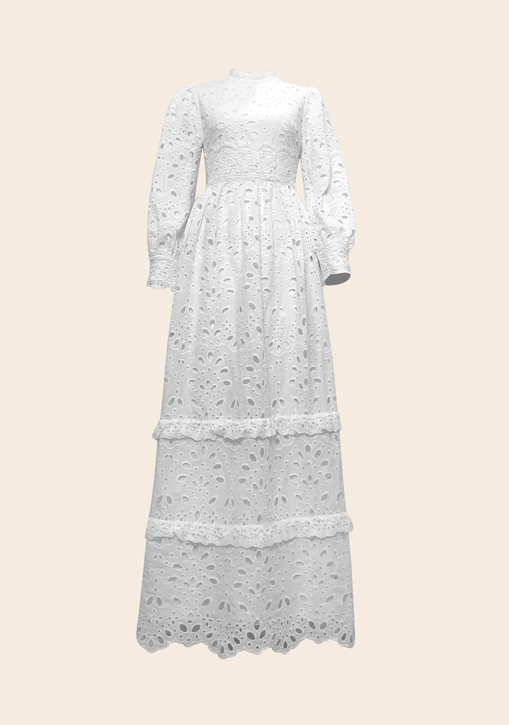 Modest Isolde Eyelet White Carnation Maxi Gown – Niswa Fashion