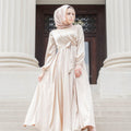 Modest Satin Dress - Gold Champagne-Niswa Fashion