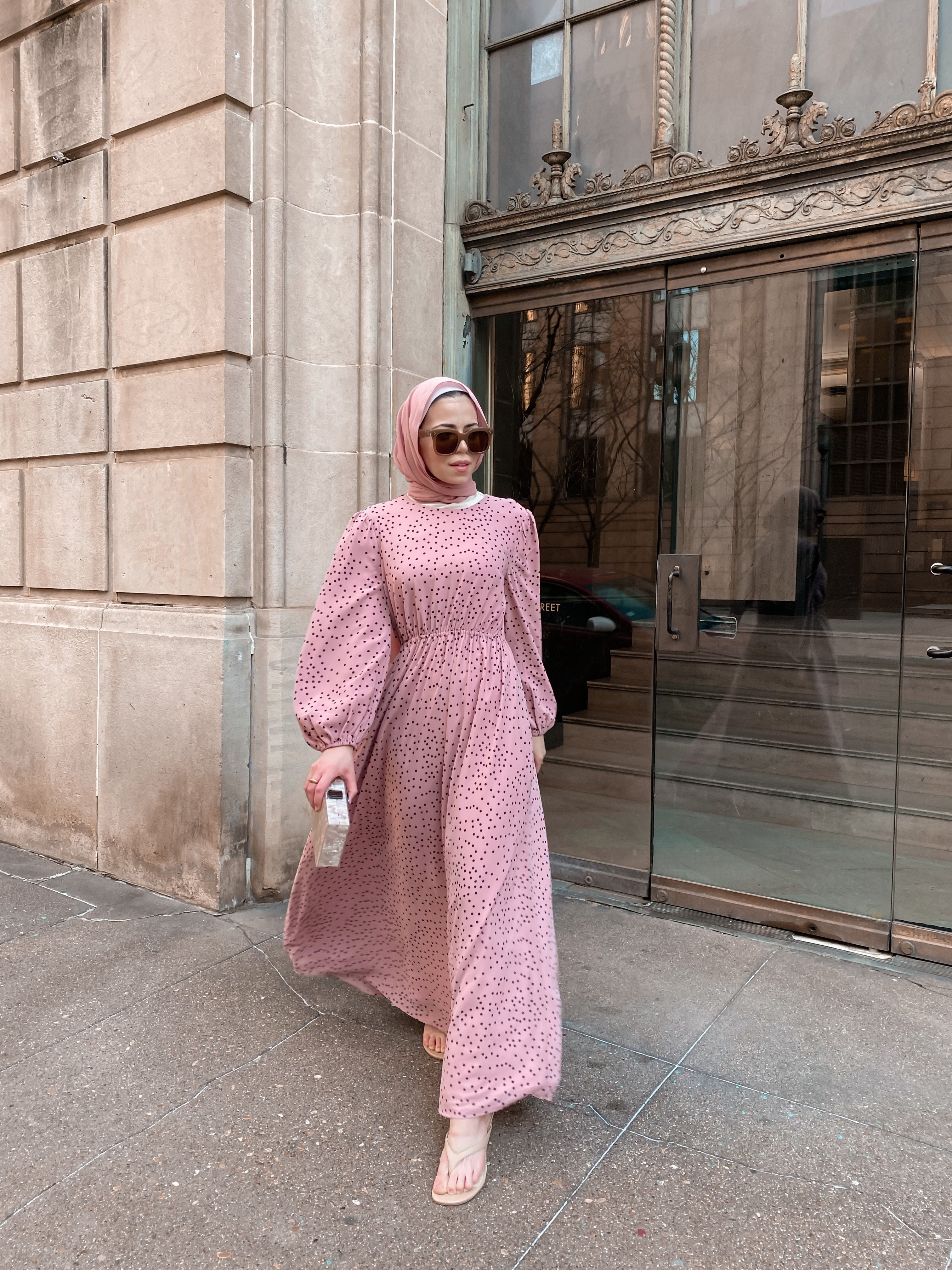 Blush pink clearance polka dot dress