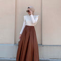 Waldorf Leather Pleated Maxi Skirt-Niswa Fashion